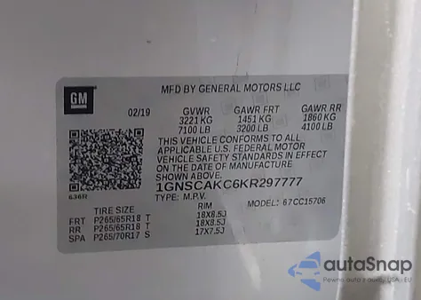 2019 Chevrolet Tahoe Ls from USA, damaged, VIN 1GNSCAKC6KR297777